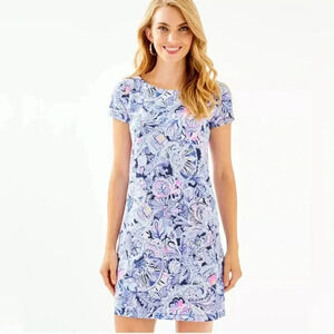Lilly Pulitzer Short Sleeve Bay Dress in Iris Blue Namastay In The Jungle Medium